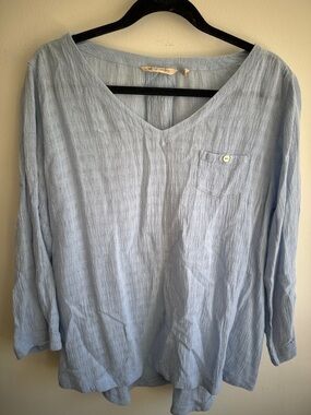 Soft Surroundings Light Blue V-Neck Gauzy Cotton Tunic